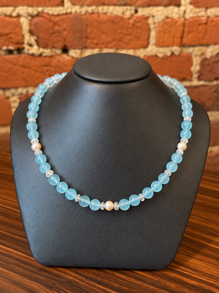 Ocean Chalcedony, Pearl + Moonstone Necklace