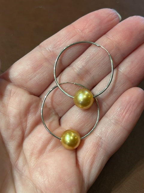 Gold South Sea Pearl Hoop Earrings