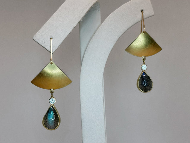 Labradorite + Diamond Fan Drop Earrings