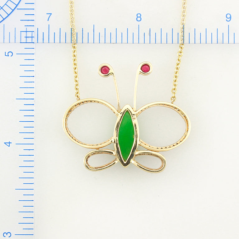 Jadeite Jade, Ruby & Diamond Butterfly Necklace