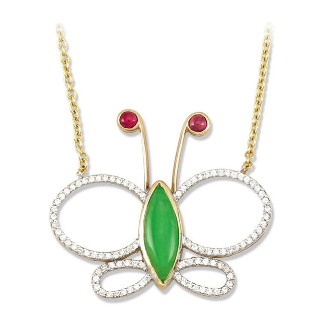 Jadeite Jade, Ruby & Diamond Butterfly Necklace