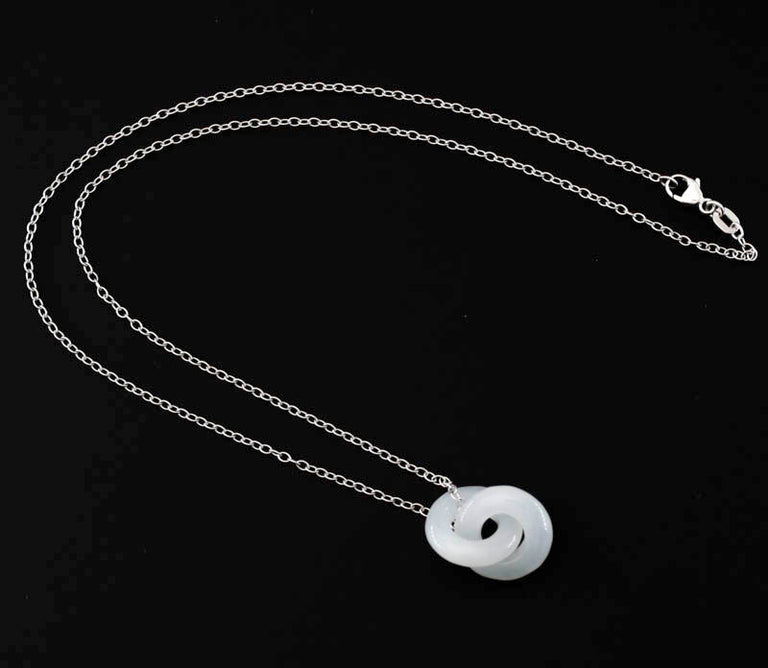 Ice Jade Interlocking Double Ring Pendant Necklace