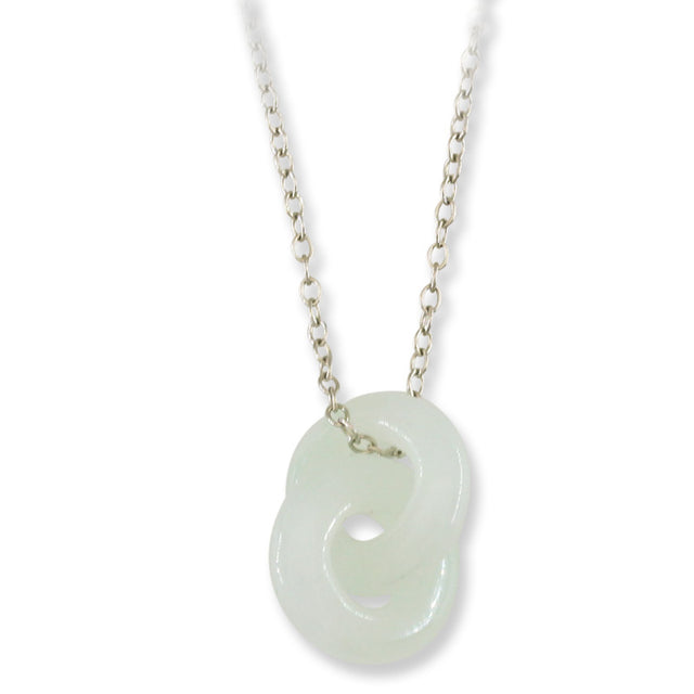 Ice Jade Interlocking Double Ring Pendant Necklace