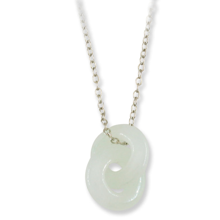 Ice Jade Interlocking Double Ring Pendant Necklace