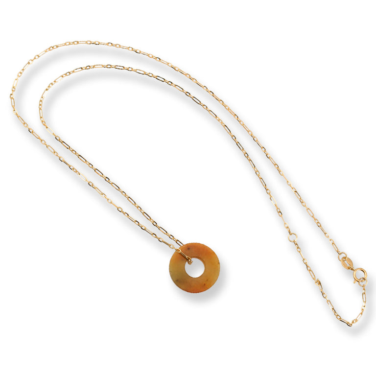 Yellow Jade Flat Circle Disc Pendant Necklace
