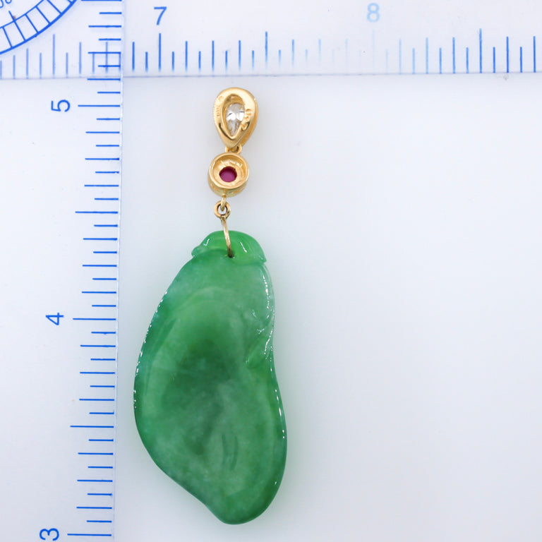 Carved Jade, Ruby & Diamond Pendant