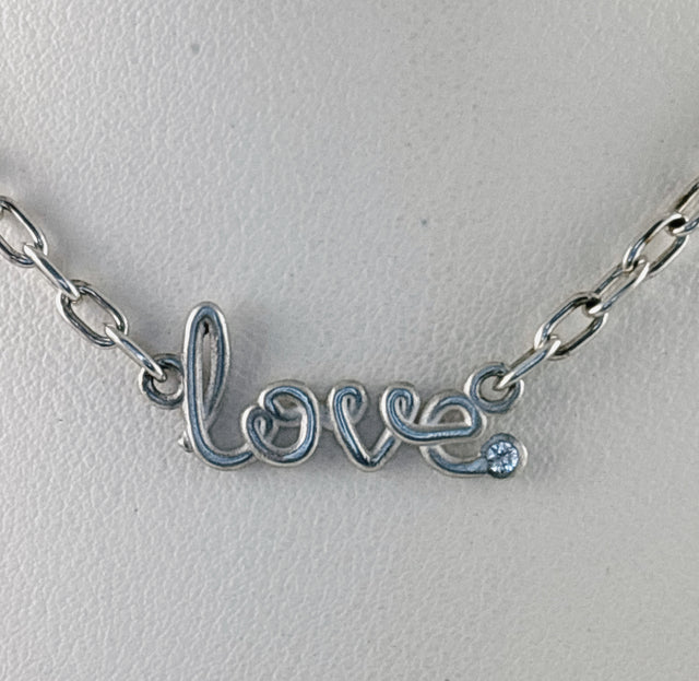 Expressions "Love" Pendant Necklace with White Sapphire