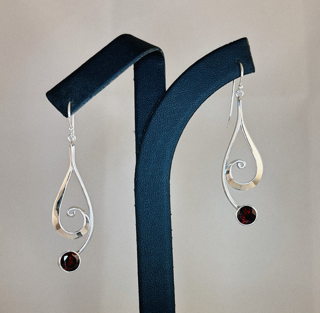 Treble Clef Earrings with Garnet