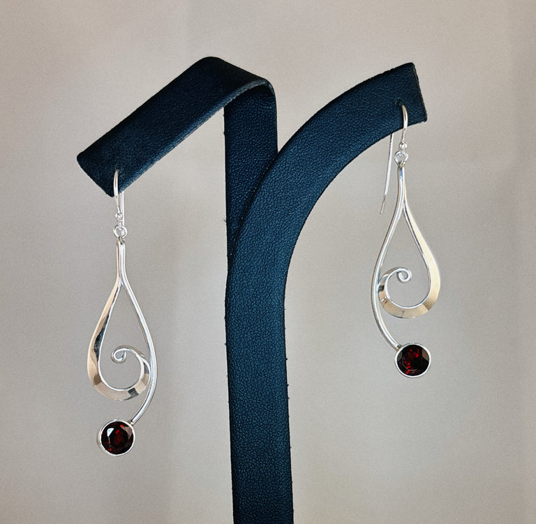 Treble Clef Earrings with Garnet