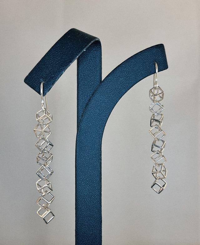 Skewed Wire Cube Dangle Earrings
