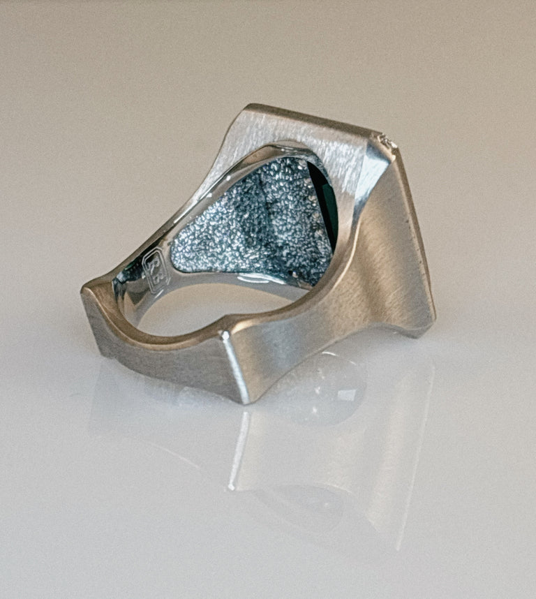 Blue Green Tourmaline + Diamond Ring