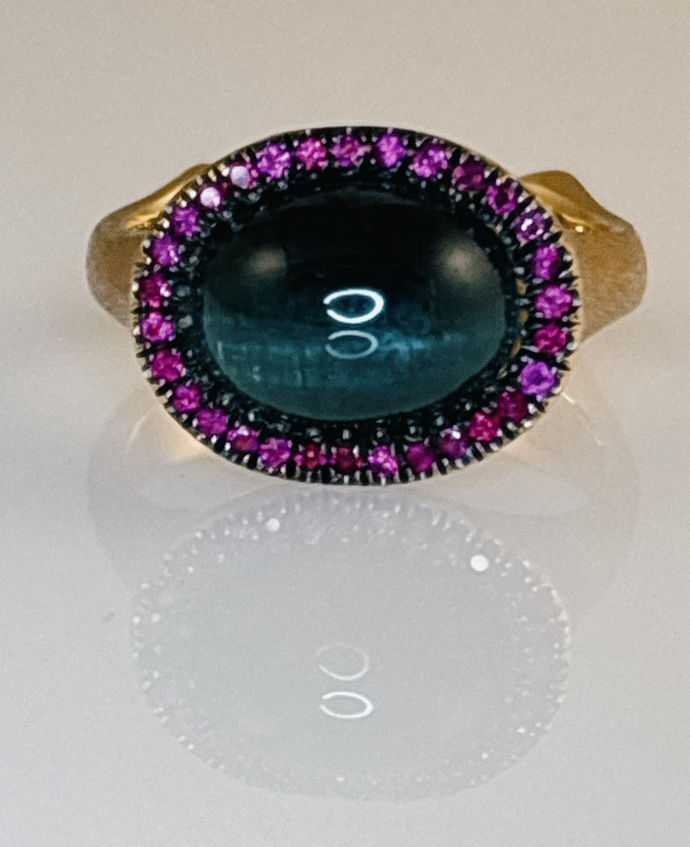 Cat's Eye Tourmaline + Ruby Ring