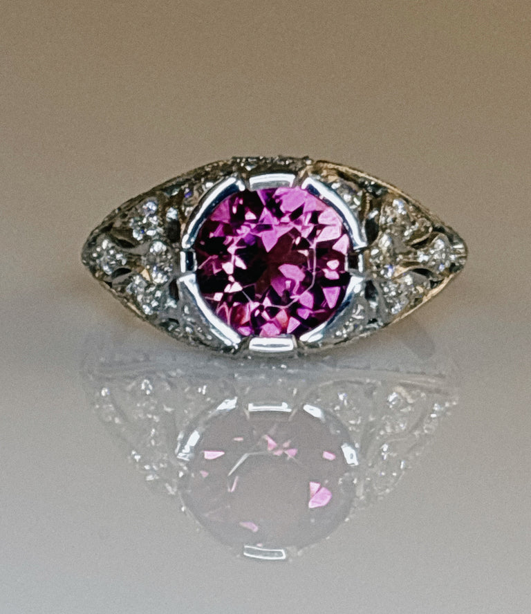Pink Tourmaline + Diamond Platinum Ring