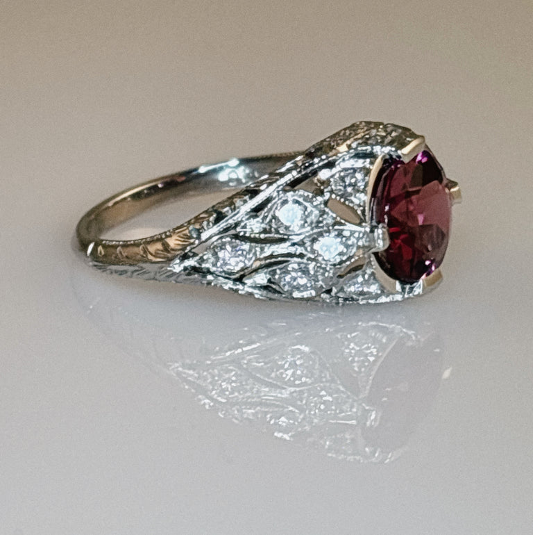 Pink Tourmaline + Diamond Platinum Ring