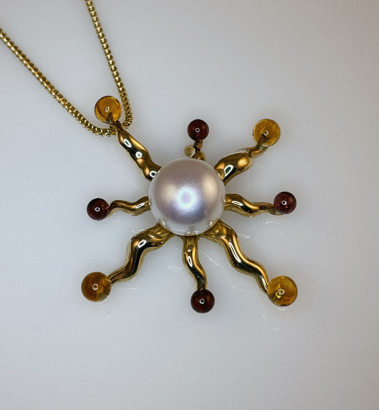Pearl, Garnet + Citrine Octagrammic Pendant Necklace