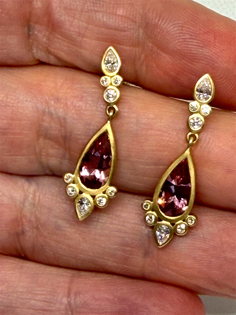 Pink Tourmaline + Diamond Teardrop Earring