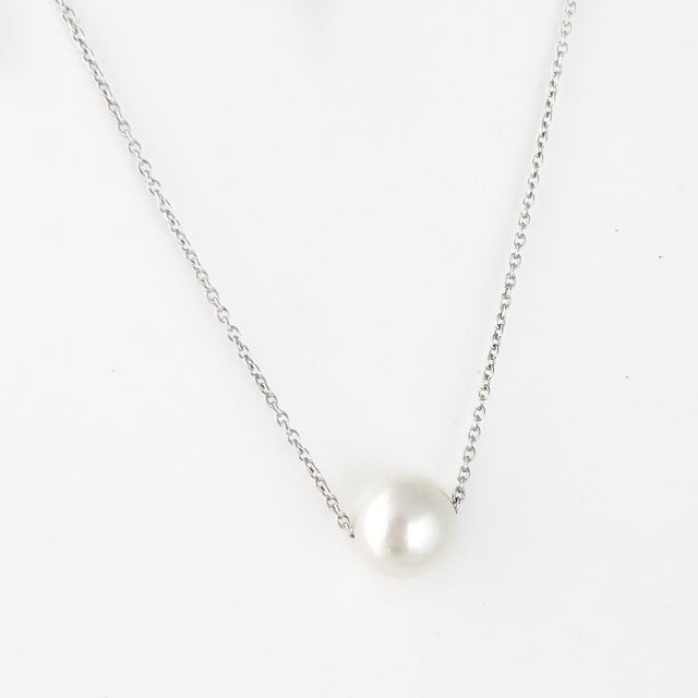 Floating White Pearl Pendant Necklace