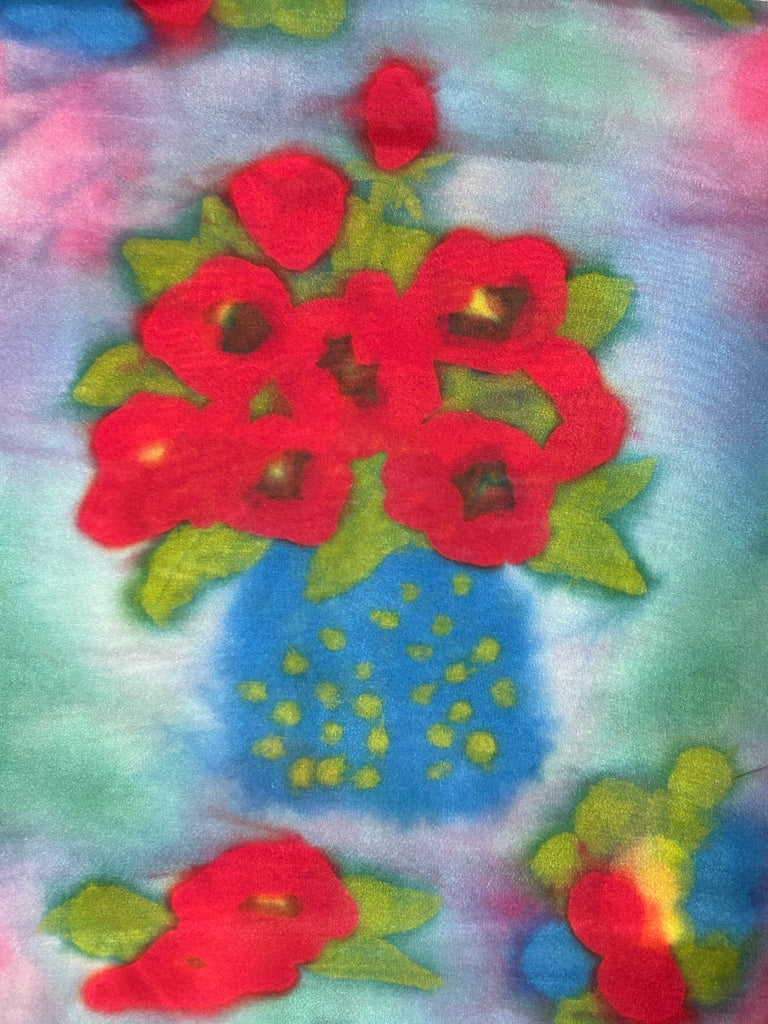 Red Camellias in Vase Silk Scarf