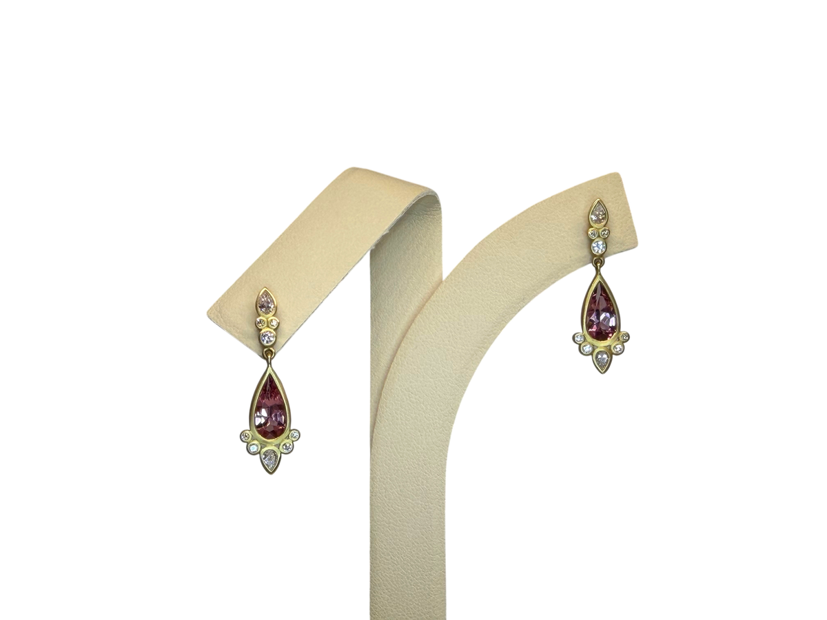 Pink Tourmaline + Diamond Teardrop Earring