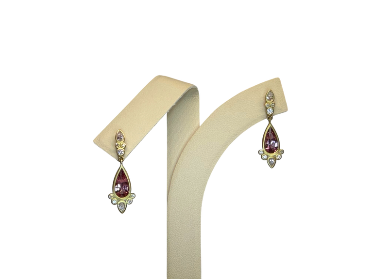 Pink Tourmaline + Diamond Teardrop Earring
