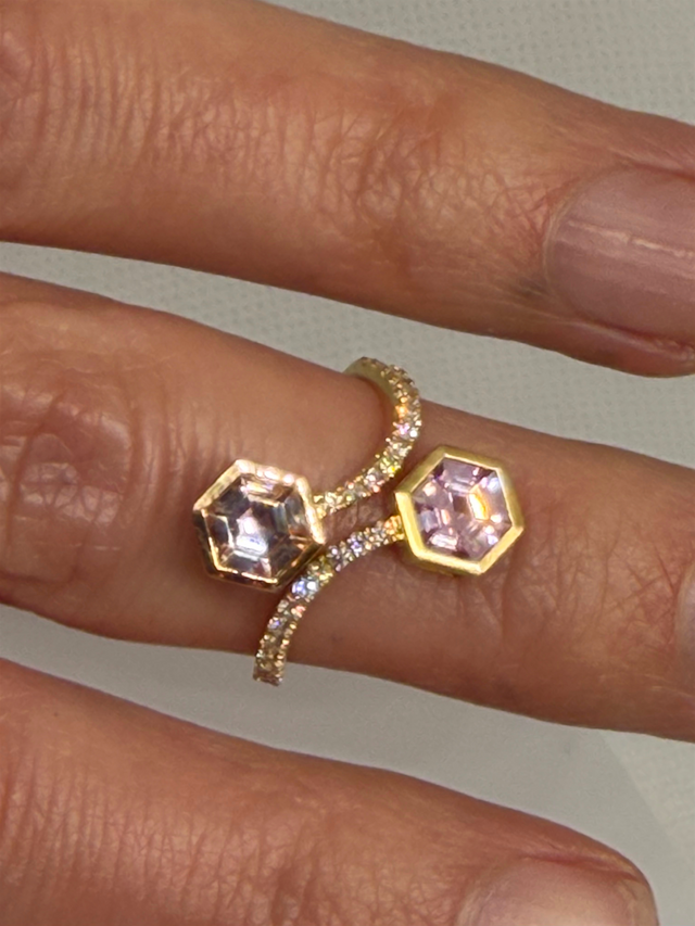 Pink Sapphire Double Hexagon Ring