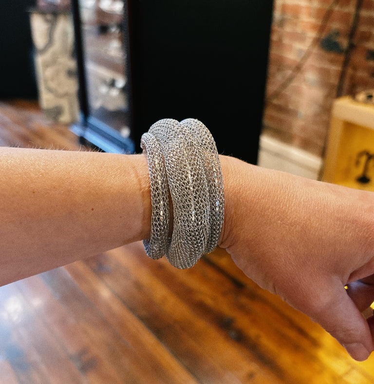 Knit Silver Wire Mesh Coil Wrap Bracelet