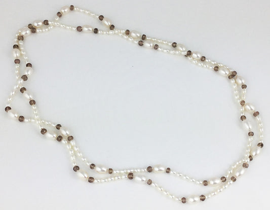 Egg Pearl + Champagne Garnet Bead Rope Necklace