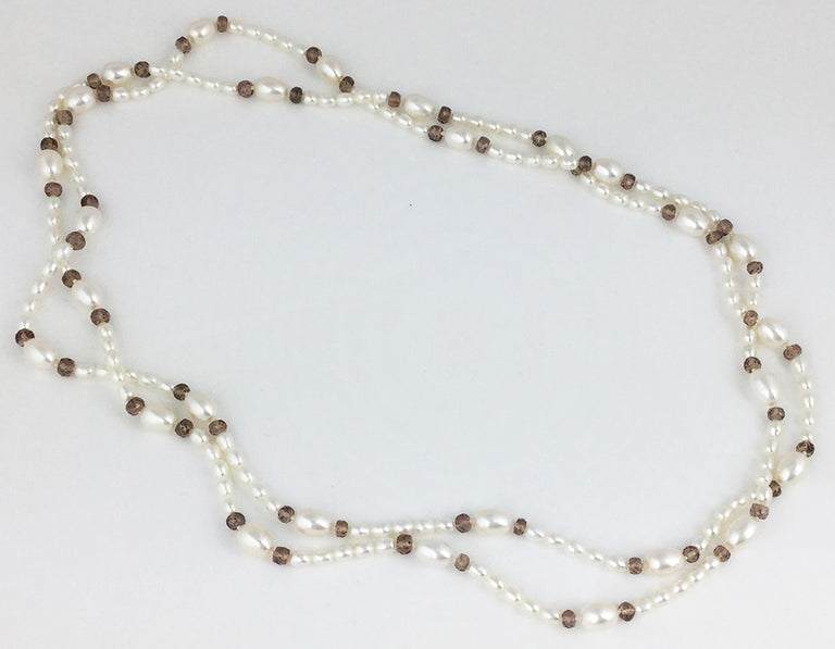 Egg Pearl + Champagne Garnet Bead Rope Necklace