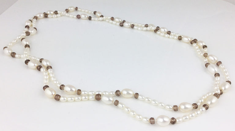 Egg Pearl + Champagne Garnet Bead Rope Necklace