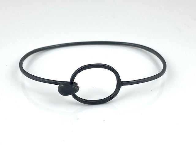 Oxidized Sterling Silver Hook Bangle with Oval Center 7 1/2"