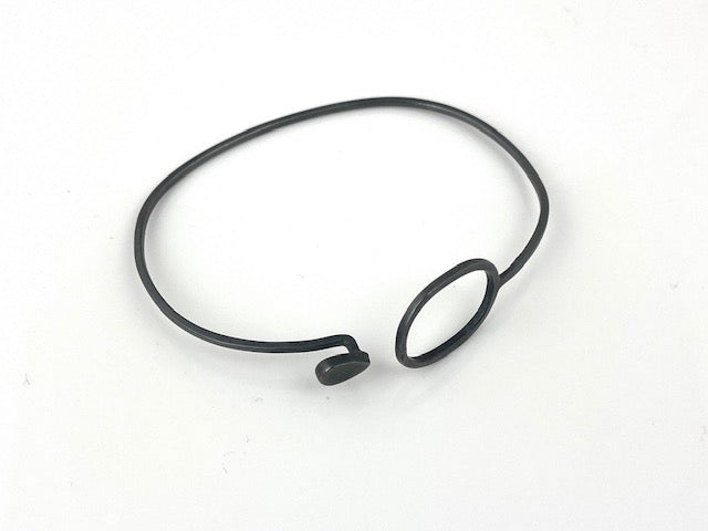Oxidized Sterling Silver Hook Bangle with Oval Center 7 1/2"