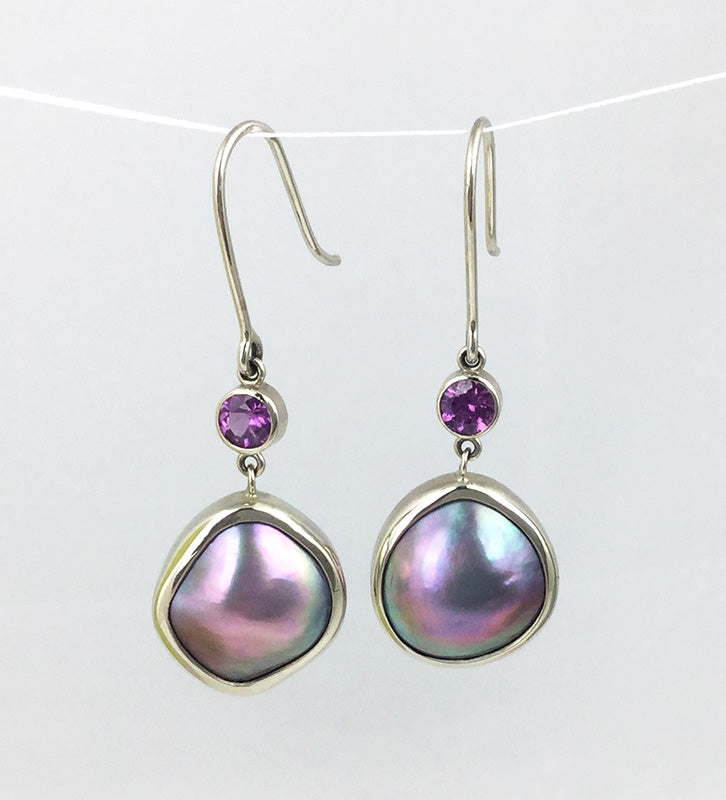 Cortez Pearl + Purple Garnet Earrings