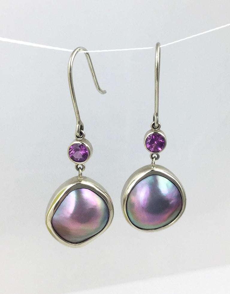 Cortez Pearl + Purple Garnet Earrings
