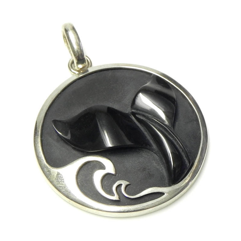 BLACK SERPENTINE AND STERLING SILVER WHALE PENDANT - EAT Gallery-mineral specimens, handcrafted jewelry, art, stone carvings, men's gifts, fine watches, home decor