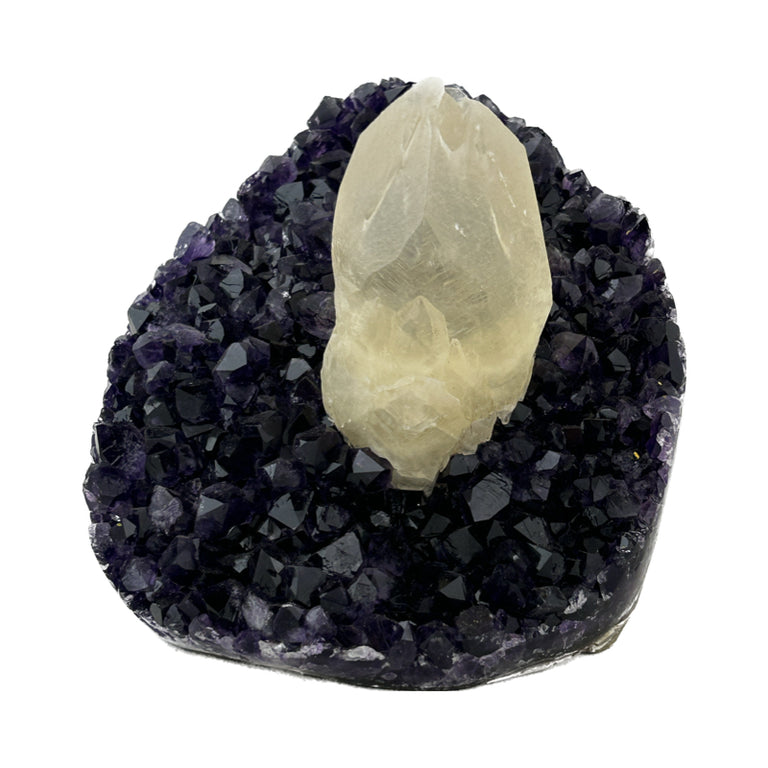 Large Calcite Spike in Amethyst Geode