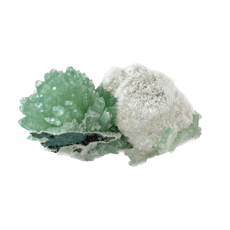 Green Apophylite, White Stilbite + Okenite