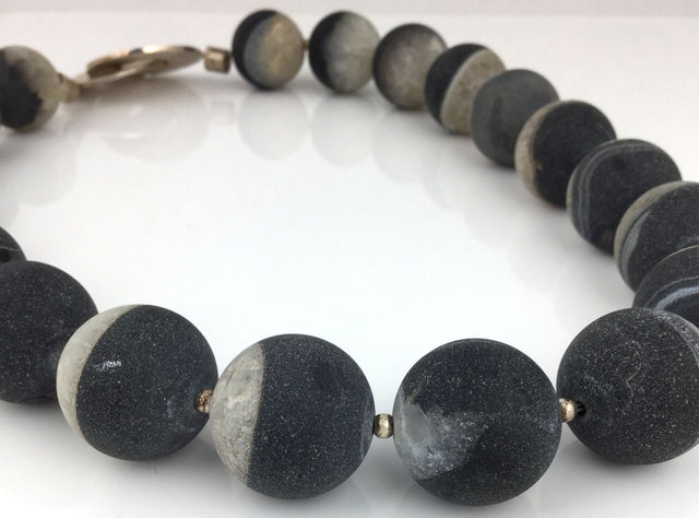Black and white banded agate necklace with silver clasp designed and handmade at eat gallery