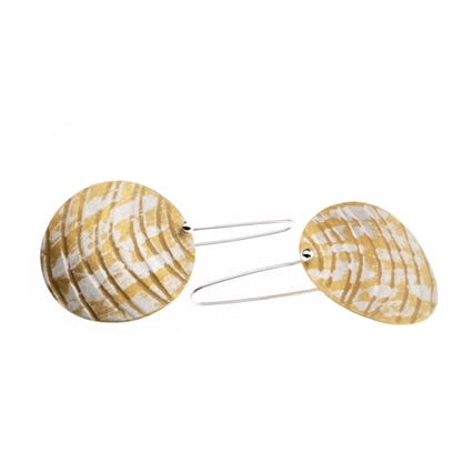 White + Yellow Tiger Stripe Disc Drop Earrings