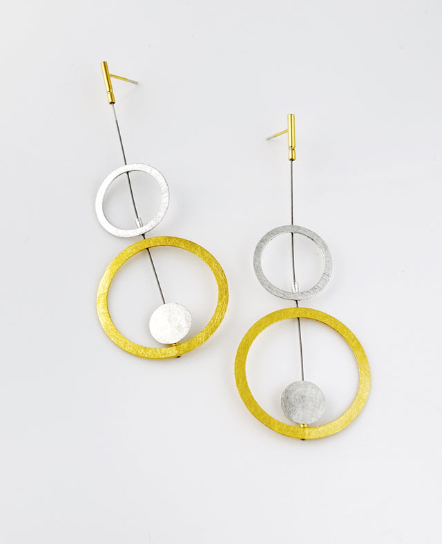 White + Yellow Open Circles Drop Earrings