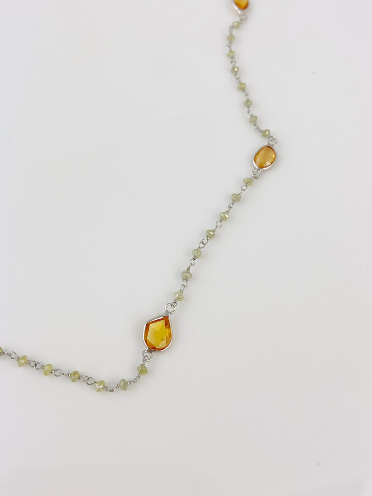 Orange Sapphire + Yellow Diamond Station Necklace