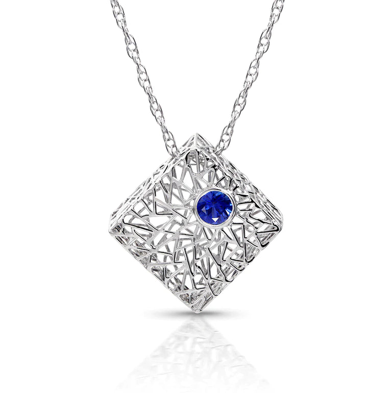 Platinum Box Pendant Necklace with Sapphire