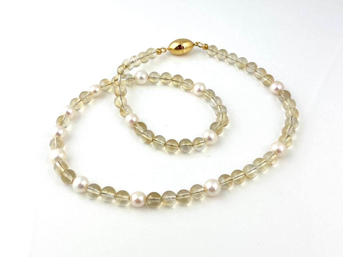White Pearl + Champagne Citrine Bead Necklace