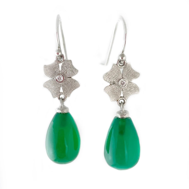 Flower Earrings with Green Onyx Drops