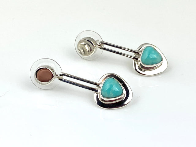 Sterling Button + Turquoise Reuleaux Triangle Earrings
