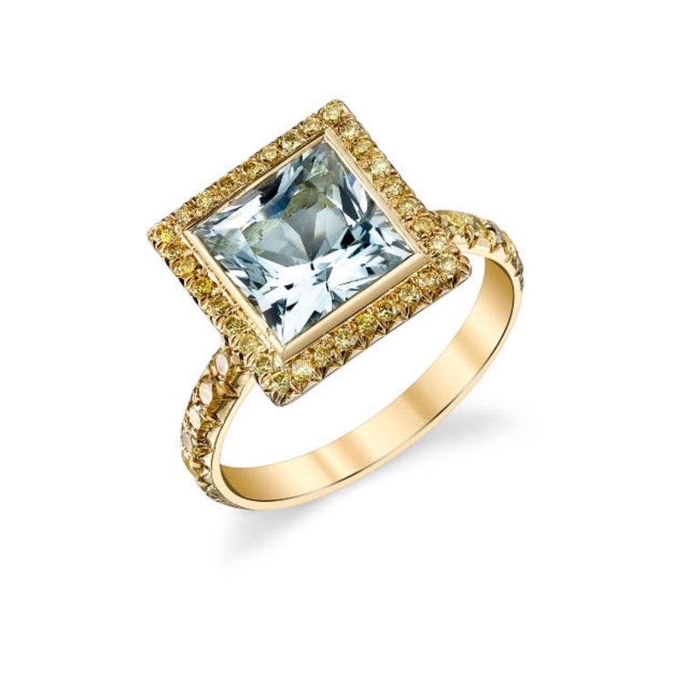 Aquamarine + Yellow Diamond Ring