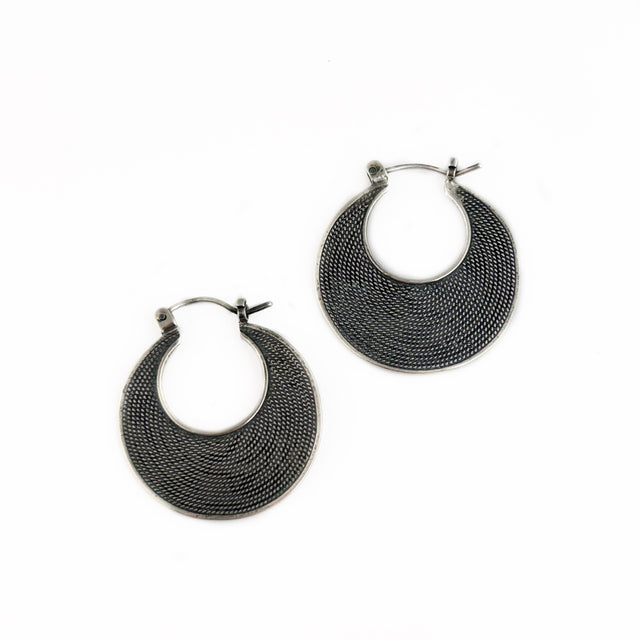 Textured Blackened Silver Crescent Hoop earrings