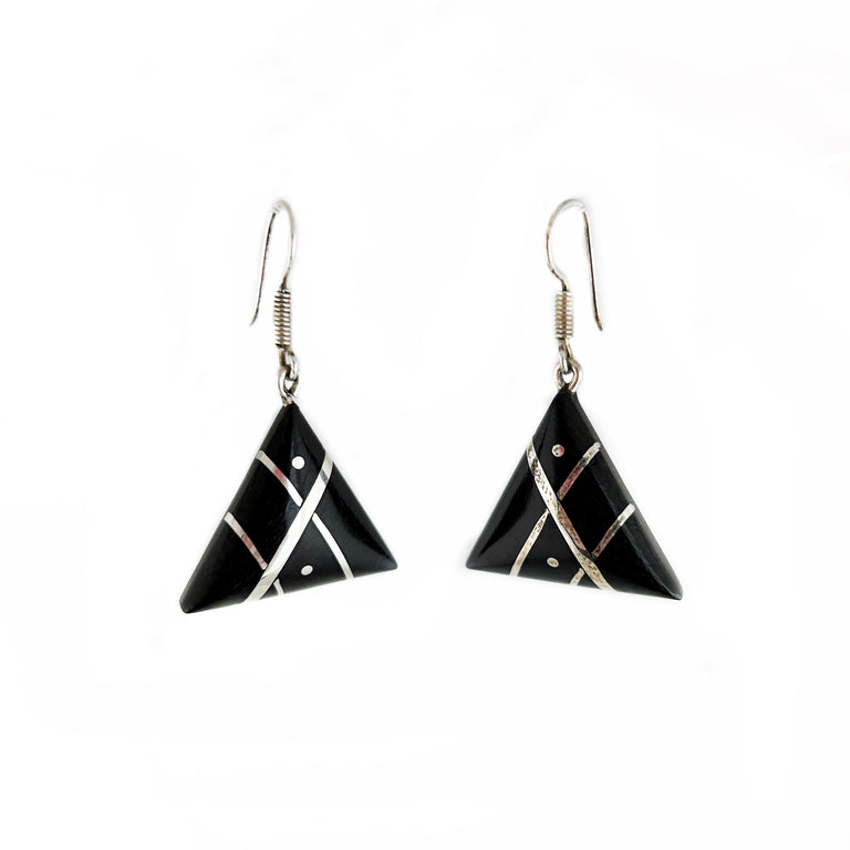 Ebony + Silver Triangle Earrings