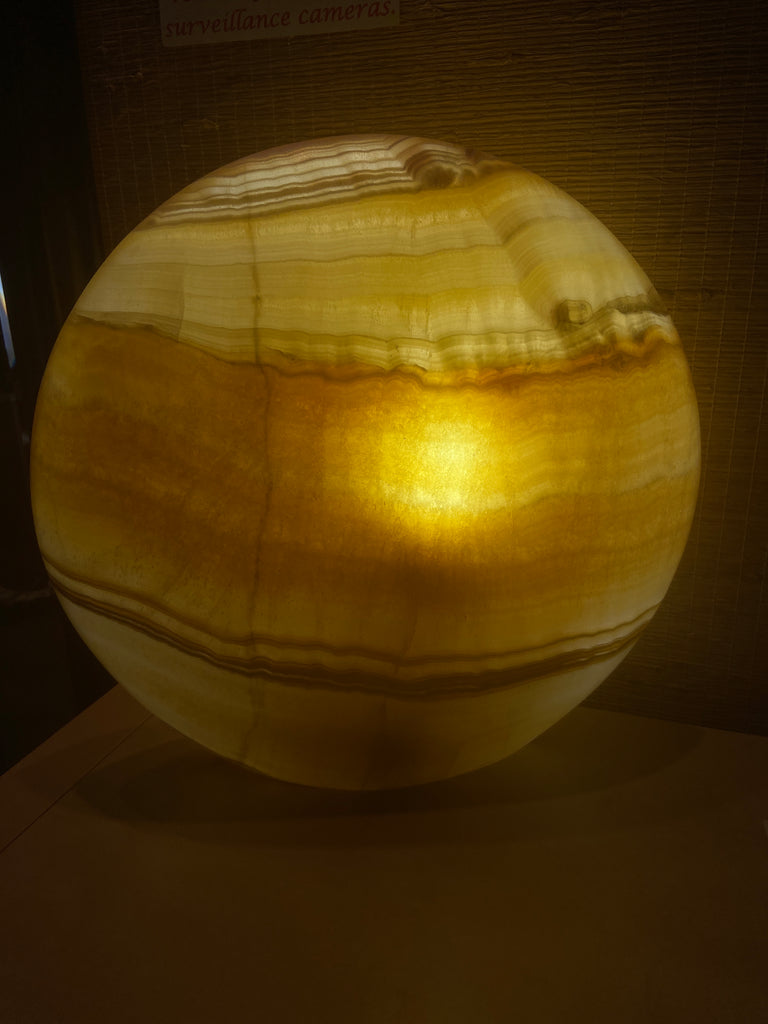 Large Wheat Zebra Calcite Moon Disk Lamp