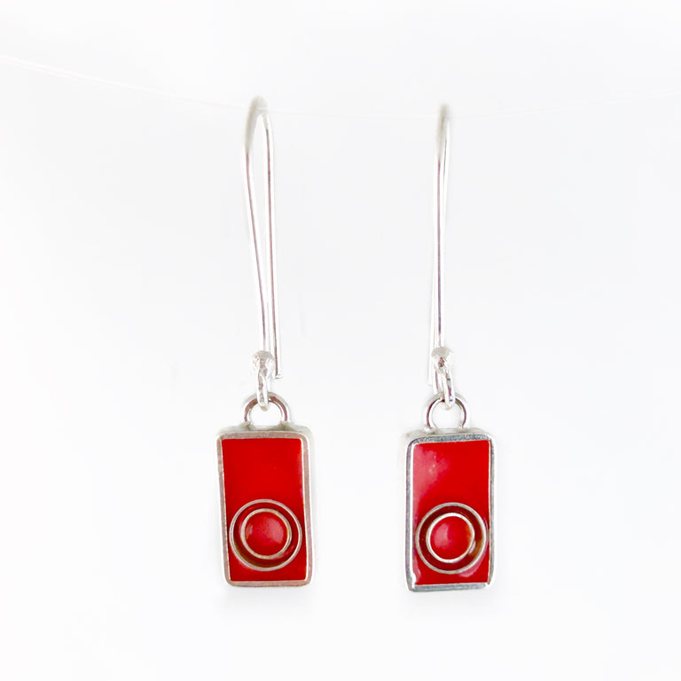 Tiny Rectangle Enamel Earrings with Circles
