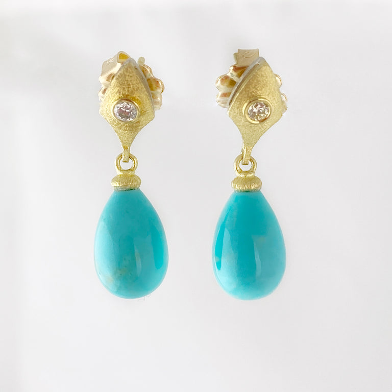 Single Leaf Earrings with Turquoise Drops